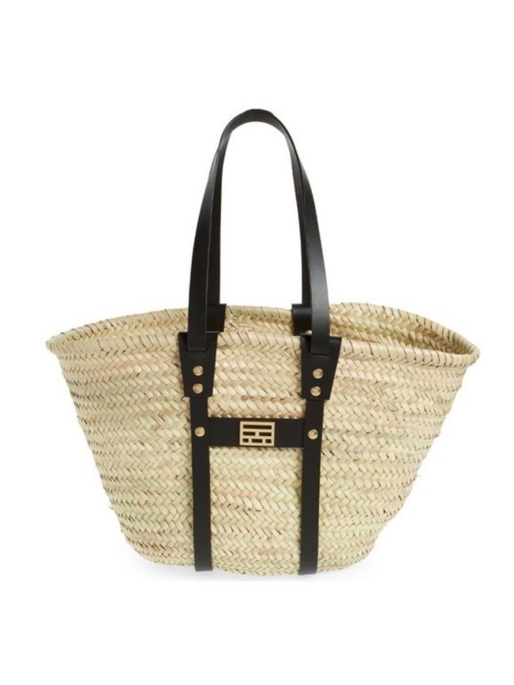 Frame Straw Tote Bag NWT Natural Woven Black Leather Trim